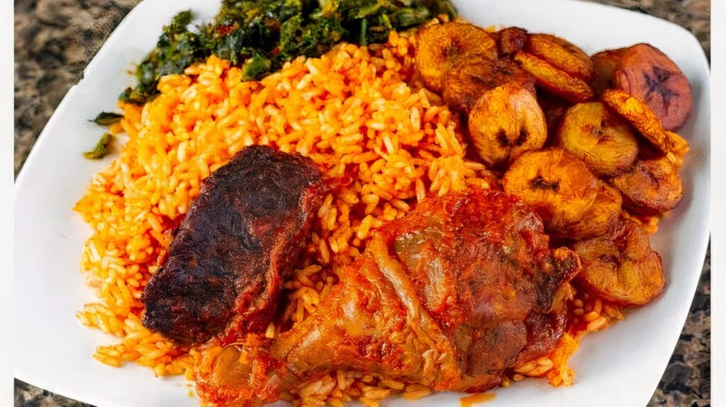 Jollof rice combo served at Shekinah Glory Restaurant