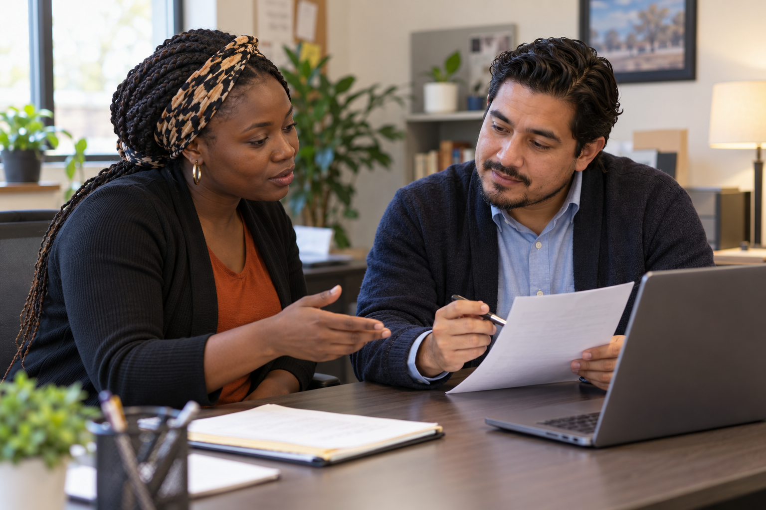 A newcomer meets with a career adviser