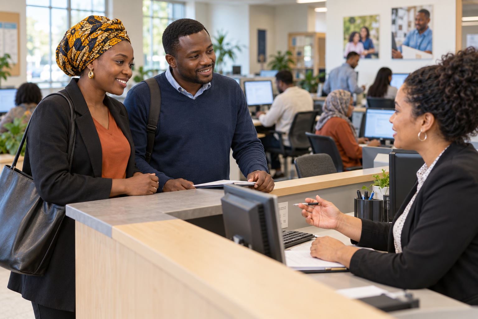 AI-generated illustration of African immigrants visiting a workforce center