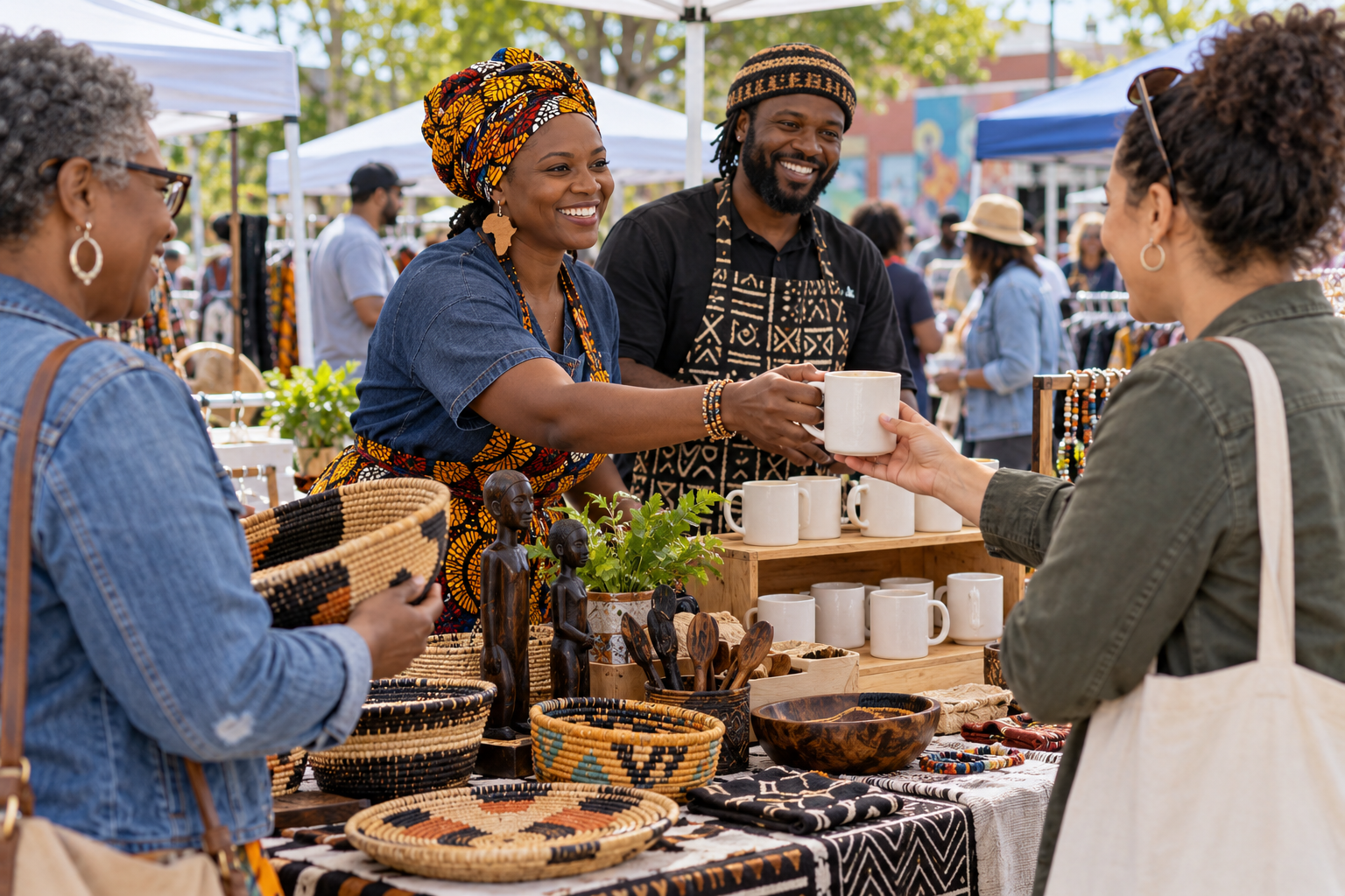 African immigrant entrepreneurs engage neighbors at a community market